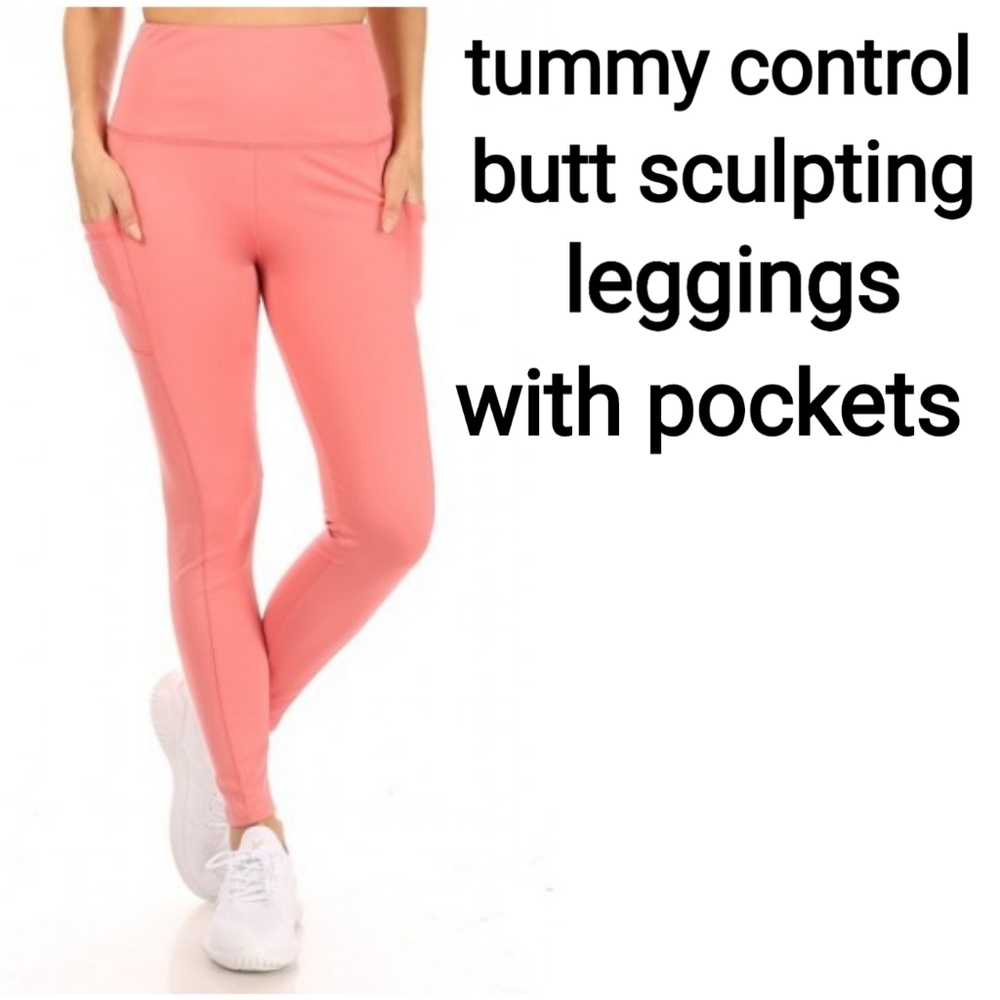 Womens Tummy Control Butt Sculpting Sport Leggings With Pockets